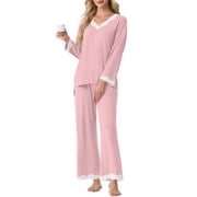 MINTREUS Pajamas for Women Long Sleeve Sleepwear Soft Two Piece Lounge Set with Pockets