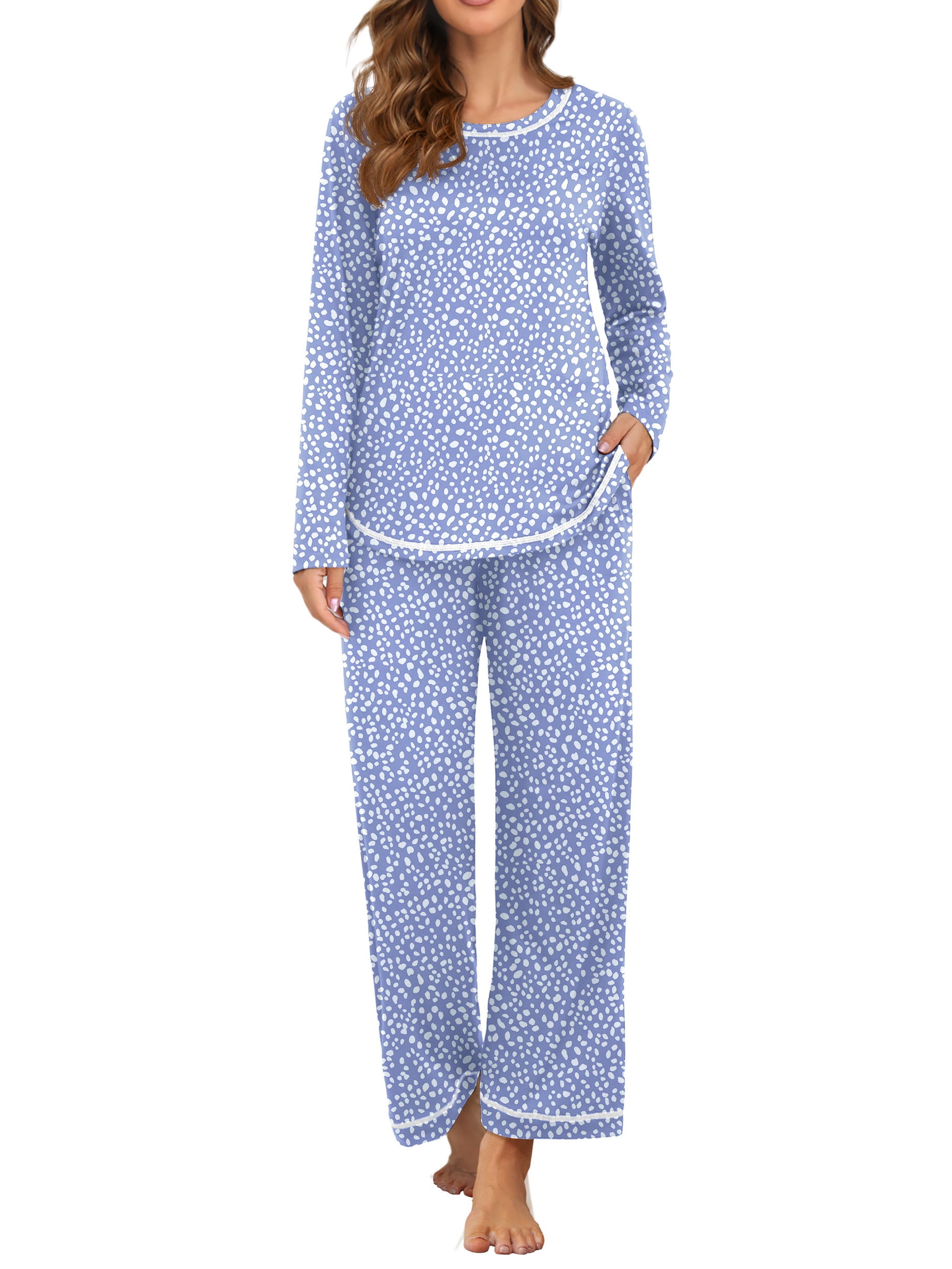 Women's Pajama Set Long Sleeve Sleepwear Set Soft Two Piece Matching Set with Pockets