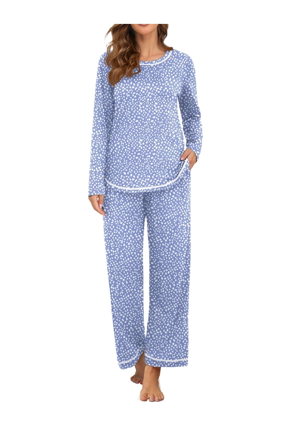Women's Pajama Set Long Sleeve Sleepwear Set Soft Two Piece Matching Set with Pockets