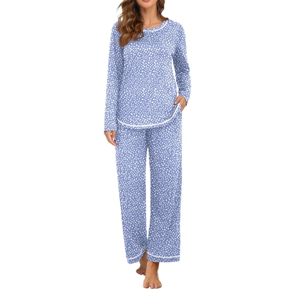 MINTREUS Women's Pajama Set Long Sleeve Sleepwear Set Soft Two Piece Matching Set with Pockets
