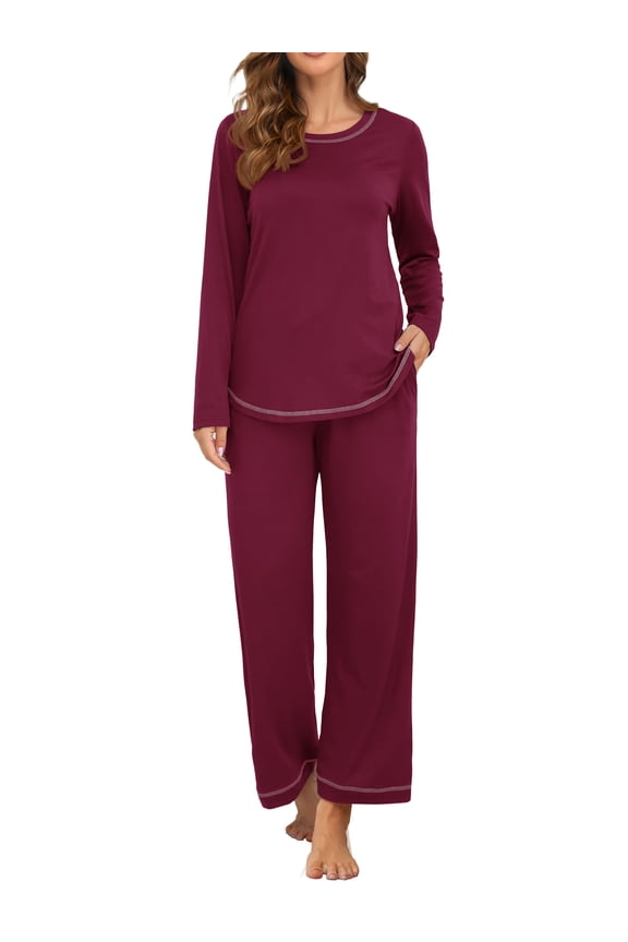 Women's Pajama Set Long Sleeve Sleepwear Set Soft Two Piece Matching Set with Pockets