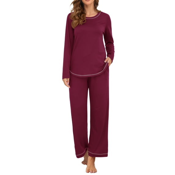 MINTREUS Women's Pajama Set Long Sleeve Sleepwear Set Soft Two Piece Matching Set with Pockets