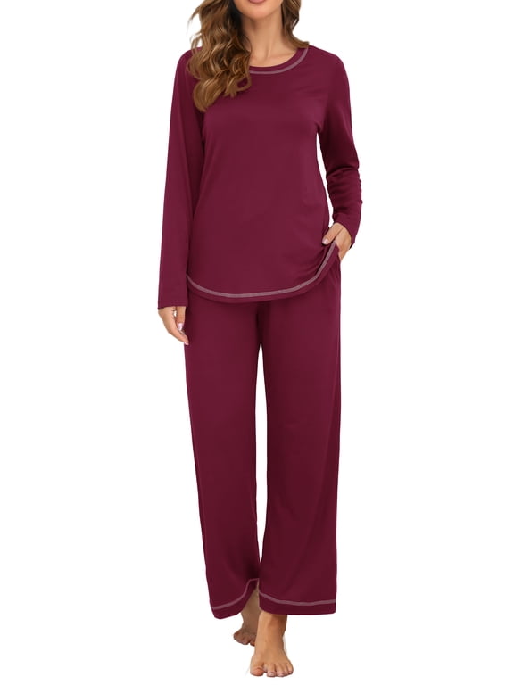 Women's Pajama Set Long Sleeve Sleepwear Set Soft Two Piece Matching Set with Pockets
