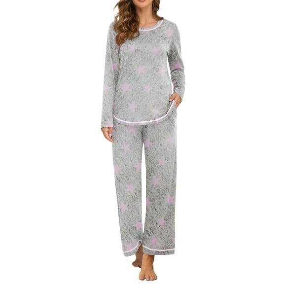 MINTREUS Women's Pajama Set Long Sleeve Sleepwear Set Soft Two Piece Matching Set with Pockets