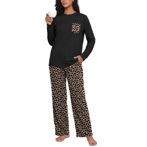 MINTREUS Womens Pajama Sets Long Sleeve Pj Set Soft Two Piece Sleepwear Set with Pockets