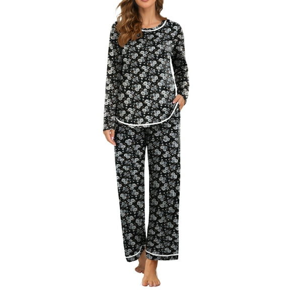 MINTREUS Women's Pajama Set Long Sleeve Sleepwear Set Soft Two Piece Matching Set with Pockets