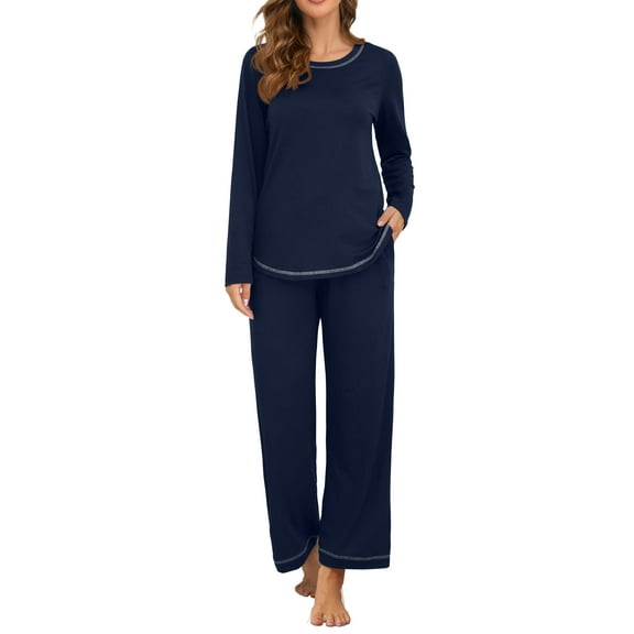 MINTREUS Women's Pajama Set Long Sleeve Sleepwear Set Soft Two Piece Matching Set with Pockets