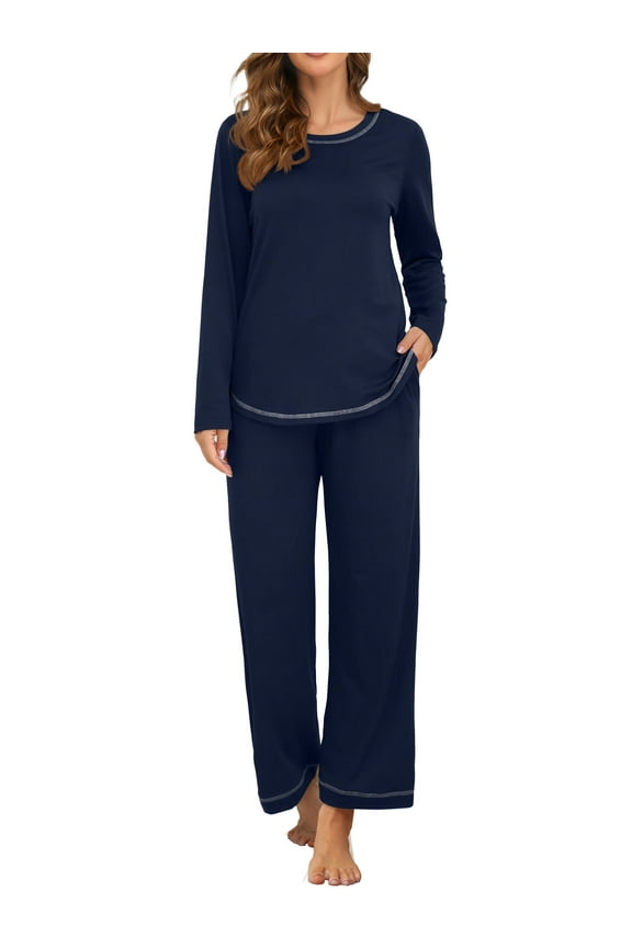 Women's Pajama Set Long Sleeve Sleepwear Set Soft Two Piece Matching Set with Pockets