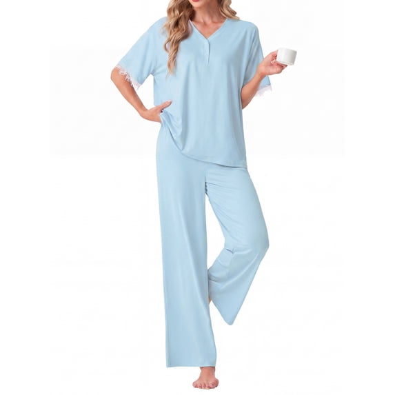 MINTREUS Women's Pajama Set Short Sleeve Sleepwear Set Soft Two Piece Matching Set with Pockets