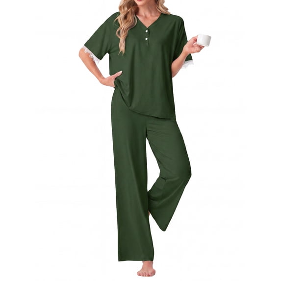 MINTREUS Women's Pajama Set Short Sleeve Sleepwear Set Soft Two Piece Matching Set with Pockets