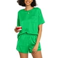 thumbnail image 1 of MINTREUS Silk Pajama for Women Short Sleeve Satin Pj Set Two Piece Soft Sleepwear Loungewear, 1 of 6