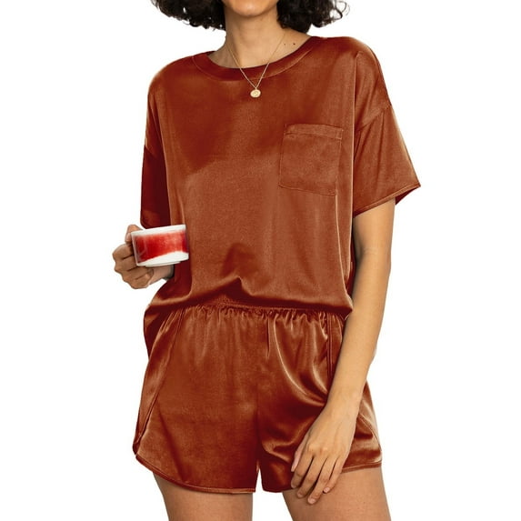 MINTREUS Silk Pajama for Women Short Sleeve Satin Pj Set Two Piece Soft Sleepwear Loungewear