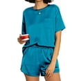 thumbnail image 1 of MINTREUS Silk Pajama for Women Short Sleeve Satin Pj Set Two Piece Soft Sleepwear Loungewear, 1 of 7