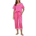 thumbnail image 1 of MINTREUS Women's Pajama Set Short Sleeved V-Neck Pajama Silk 2-Piece Set Capris Women's Satin Pajama Set Casual Clothing, 1 of 7