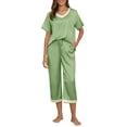 thumbnail image 1 of MINTREUS Women's Pajama Set Short Sleeved V-Neck Pajama Silk 2-Piece Set Capris Women's Satin Pajama Set Casual Clothing, 1 of 6