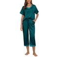 thumbnail image 1 of MINTREUS Women's Pajama Set Short Sleeved V-Neck Pajama Silk 2-Piece Set Capris Women's Satin Pajama Set Casual Clothing, 1 of 7