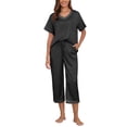 thumbnail image 1 of MINTREUS Women's Pajama Set Short Sleeved V-Neck Pajama Silk 2-Piece Set Capris Women's Satin Pajama Set Casual Clothing, 1 of 7