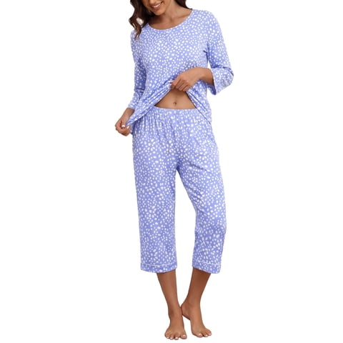 Women's Pajama Set Three-Quarter Sleeve Pajama Top and Pants Two-Piece Set Summer Loungewear