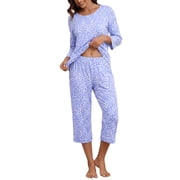 MINTREUS Womens Pajama Set Three-Quarter Sleeve Pajama Top and Pants Two-Piece Set Summer Loungewear