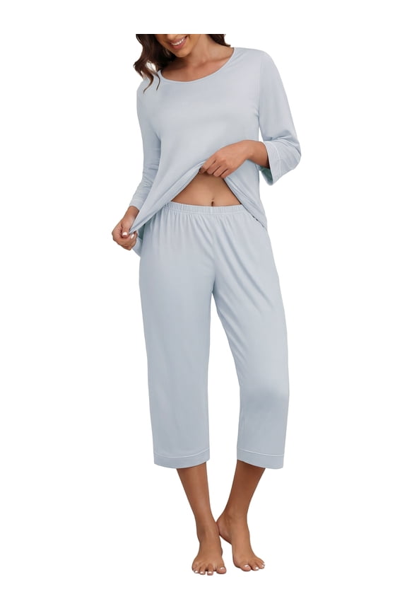 Women's Pajama Set Three-Quarter Sleeve Pajama Top and Pants Two-Piece Set Summer Loungewear