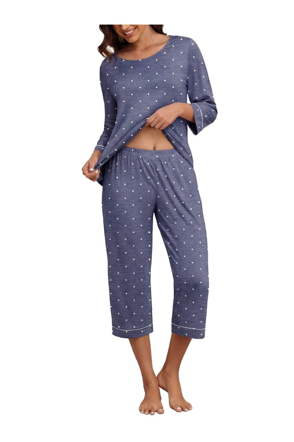 Women's Pajama Set Three-Quarter Sleeve Pajama Top and Pants Two-Piece Set Summer Loungewear