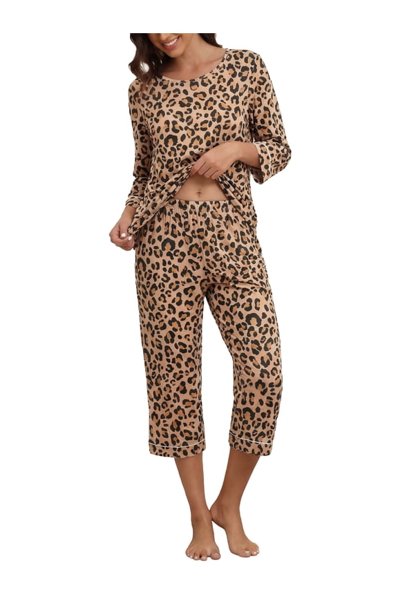 Women's Pajama Set Three-Quarter Sleeve Pajama Top and Pants Two-Piece Set Summer Loungewear