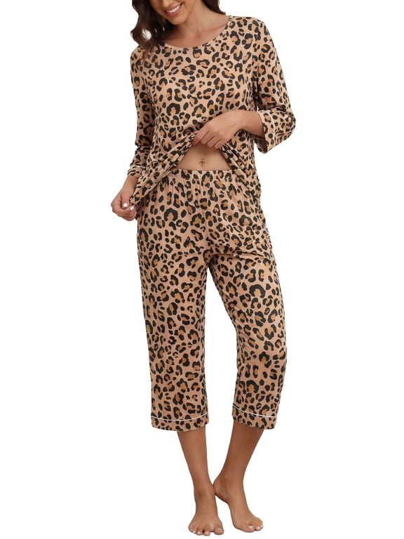 Women's Pajama Set Three-Quarter Sleeve Pajama Top and Pants Two-Piece Set Summer Loungewear