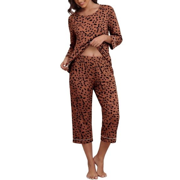 MINTREUS Women's Pajama Set Three-Quarter Sleeve Pajama Top and Pants Two-Piece Set Summer Loungewear