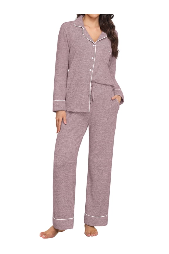 Women's Soft Cloud Fleece Pajama Sets Long Sleeve Button Down Pjs Ultra-Plush Brushed Microfleece Sleepwear Lounge Sets with Pockets