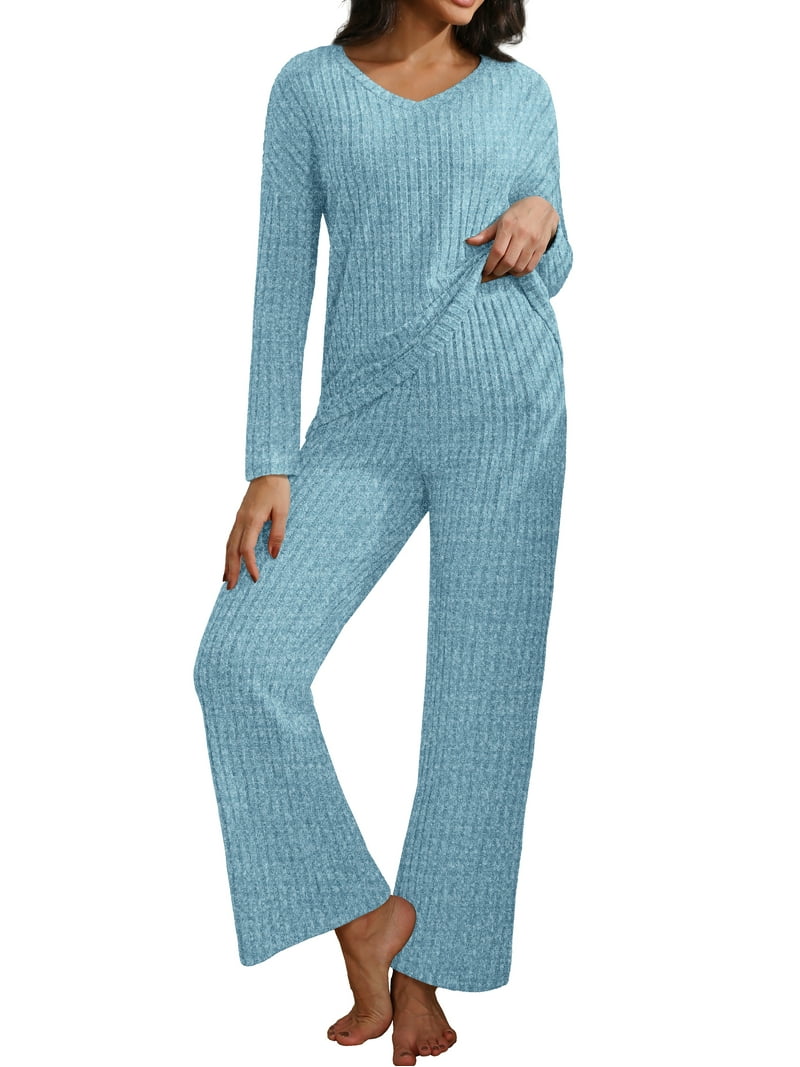MINTREUS Women's Pajama Sets Long Sleeve V Neck Lounge Sets Soft