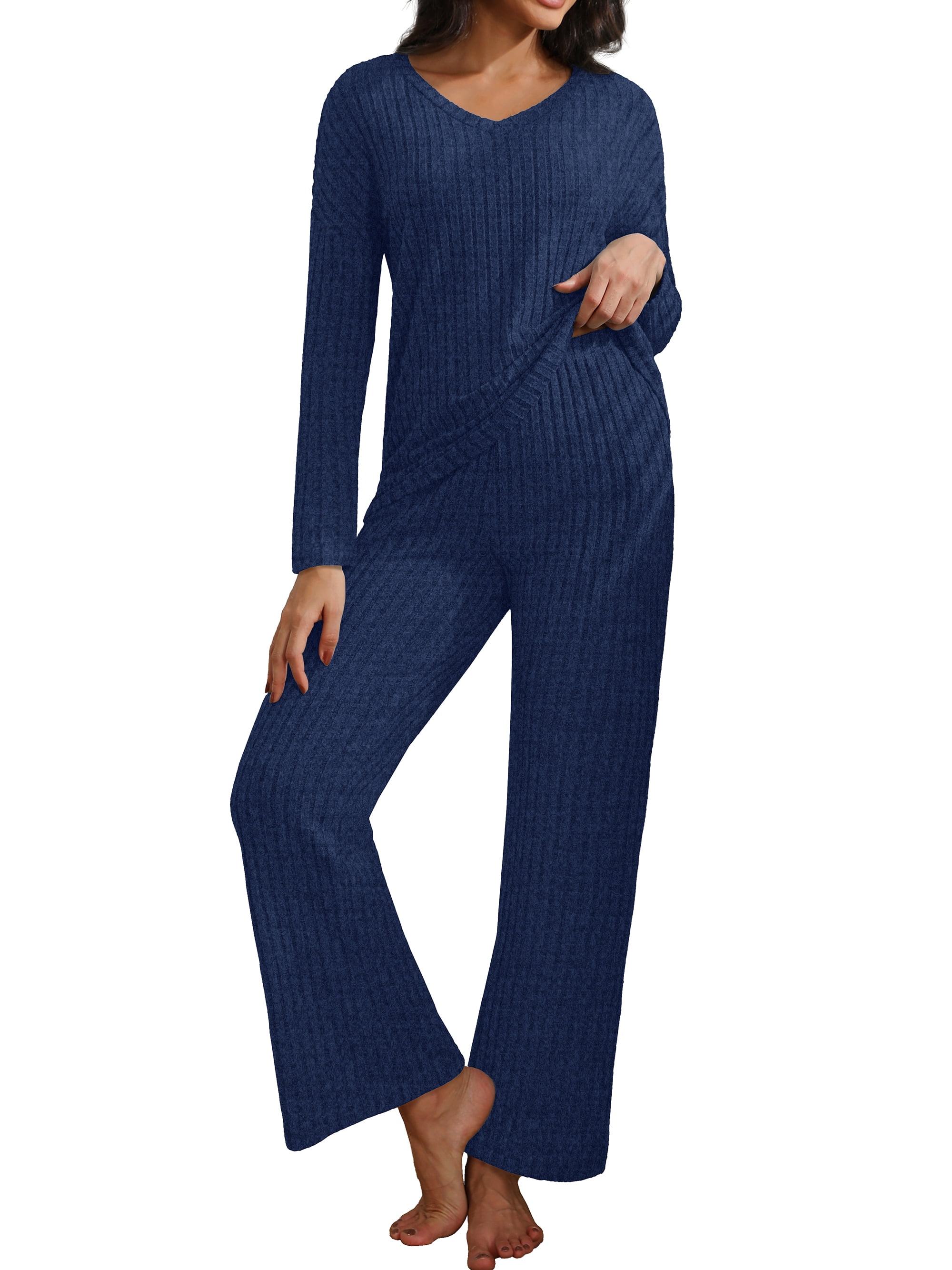 Casual Nights Women's Jersey Top & Micro Fleece Pajama Set - Long Sleeve Sleepwear