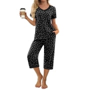 MINTREUS Women's Pajama Sets Short Sleeve Shirt and Capri Soft Pajama Sets with Pockets M-4XL