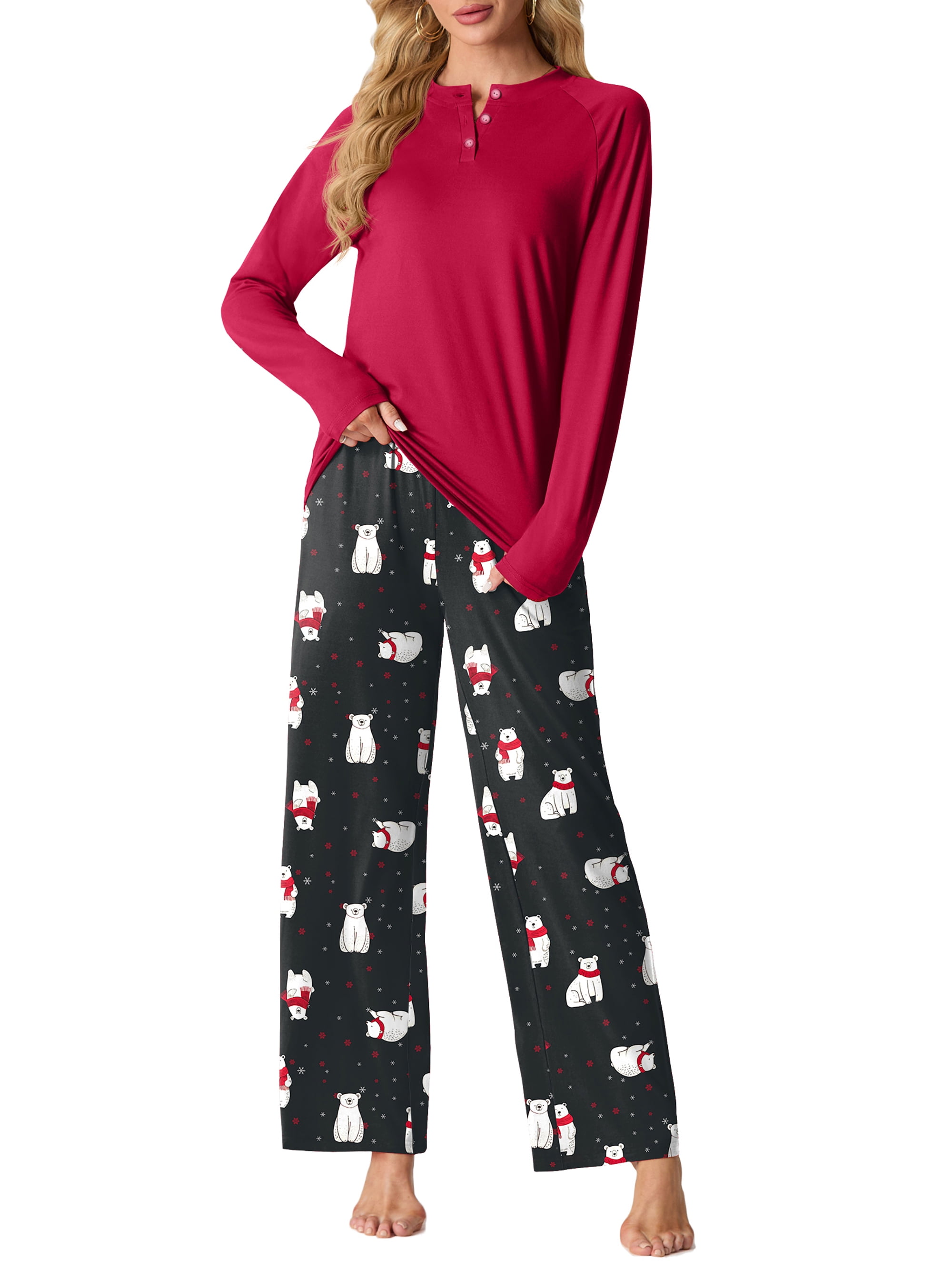 MINTREUS Womens Pajama Sets Soft Long Sleeve Sleepwear Ladies Christmas ...