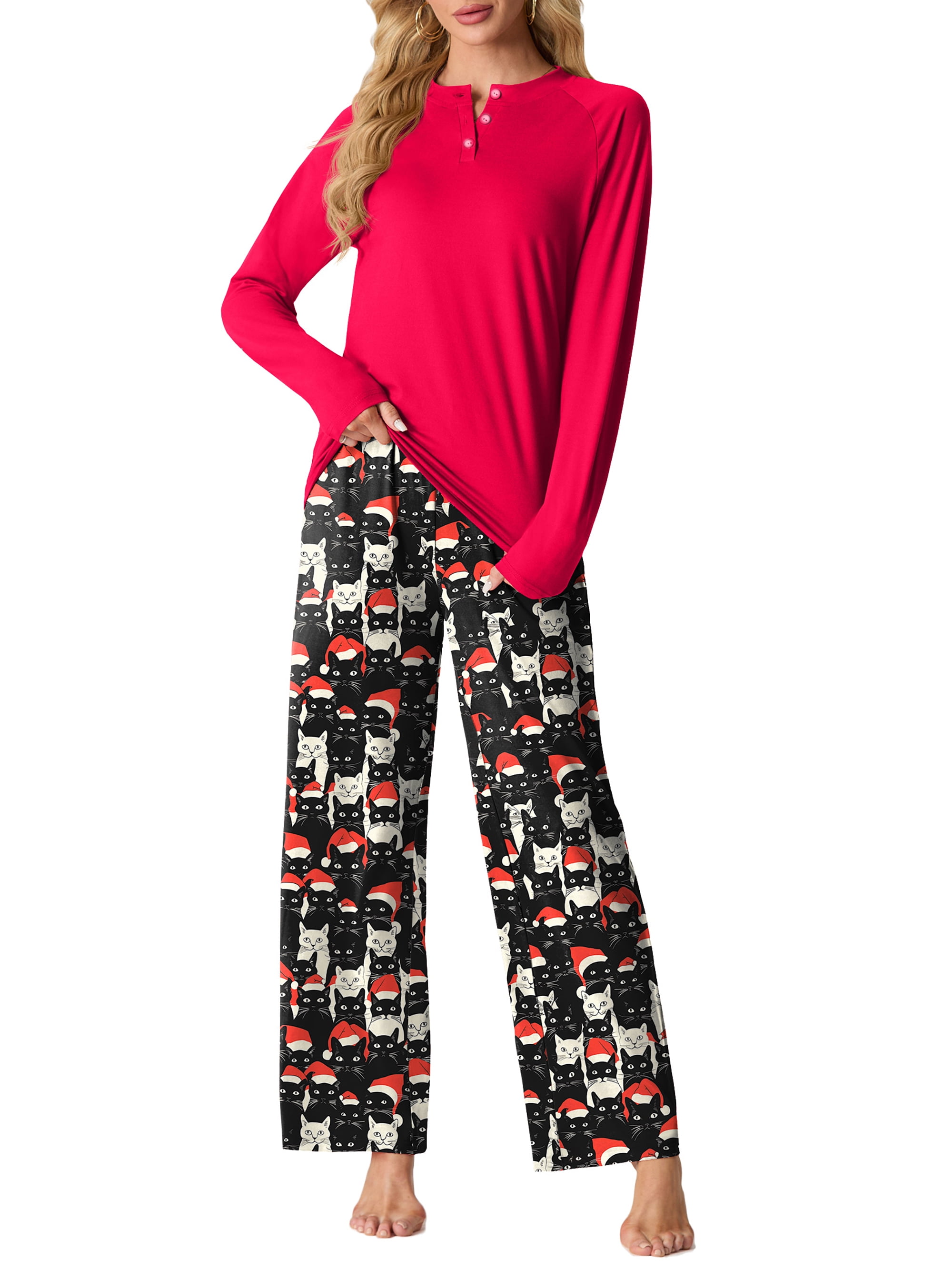 MINTREUS Womens Pajama Sets Soft Long Sleeve Sleepwear Ladies Christmas ...