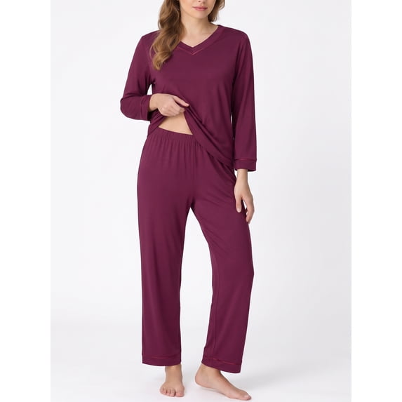MINTREUS Women's Pajamas Long Sleeves Tops and Long Pants Set Oversized 2 Pajamas Sets