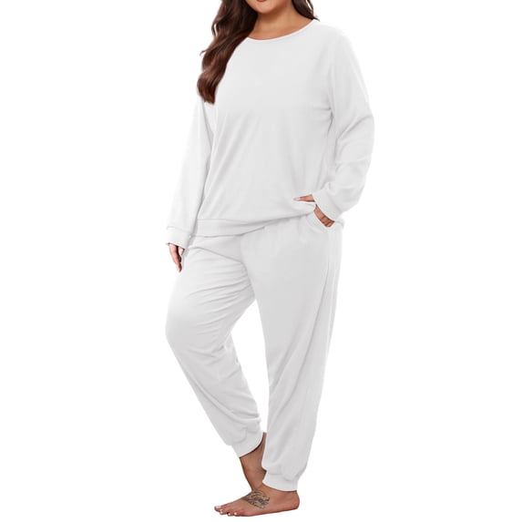 MINTREUS Women's Plus Pajama Set Warm Fleece Lounge Set Long Sleeve Sleepwear Ladies Ultrasoft Pjs