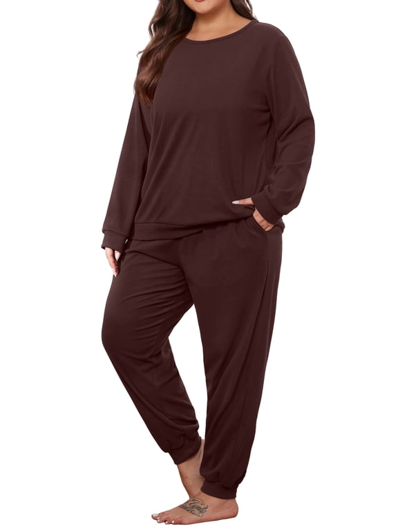 Women's Plus Pajama Set Warm Fleece Lounge Set Long Sleeve Sleepwear Ladies Ultrasoft Pjs