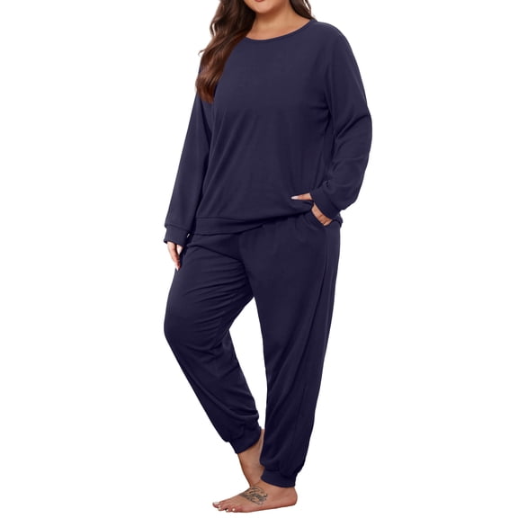 MINTREUS Women's Plus Pajama Set Warm Fleece Lounge Set Long Sleeve Sleepwear Ladies Ultrasoft Pjs