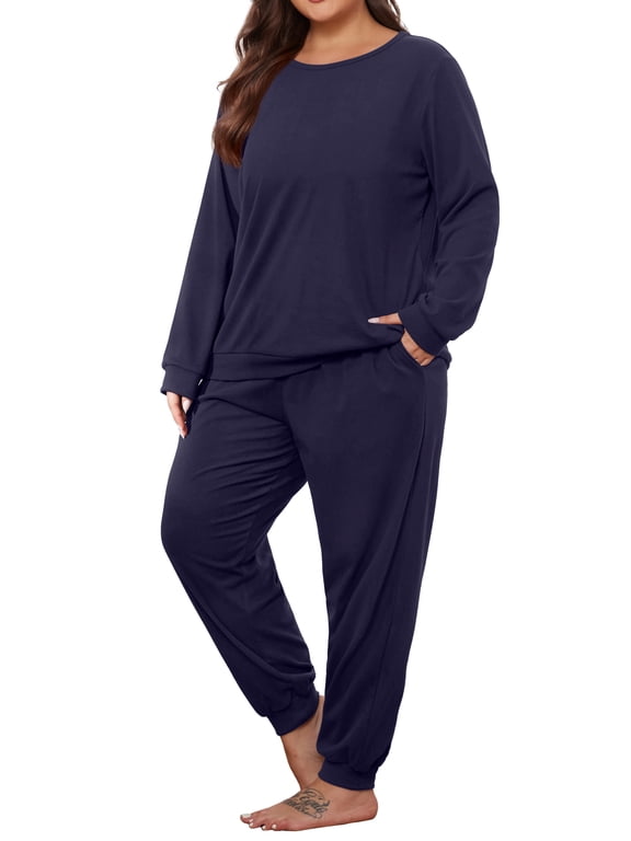 Women's Plus Pajama Set Warm Fleece Lounge Set Long Sleeve Sleepwear Ladies Ultrasoft Pjs