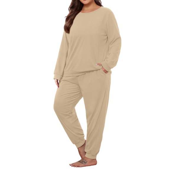 MINTREUS Women's Plus Pajama Set Warm Fleece Lounge Set Long Sleeve Sleepwear Ladies Ultrasoft Pjs