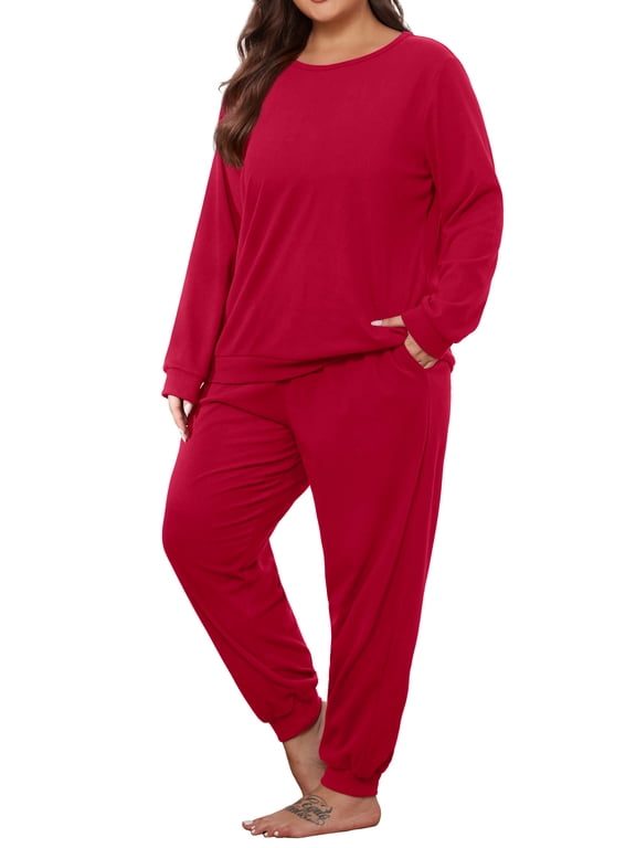 Women's Plus Pajama Set Warm Fleece Lounge Set Long Sleeve Sleepwear Ladies Ultrasoft Pjs