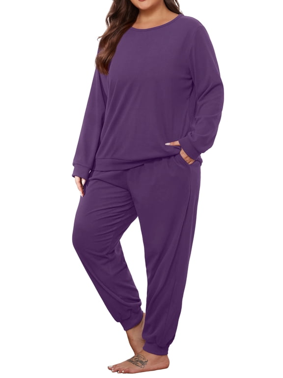 Women's Plus Pajama Set Warm Fleece Lounge Set Long Sleeve Sleepwear Ladies Ultrasoft Pjs