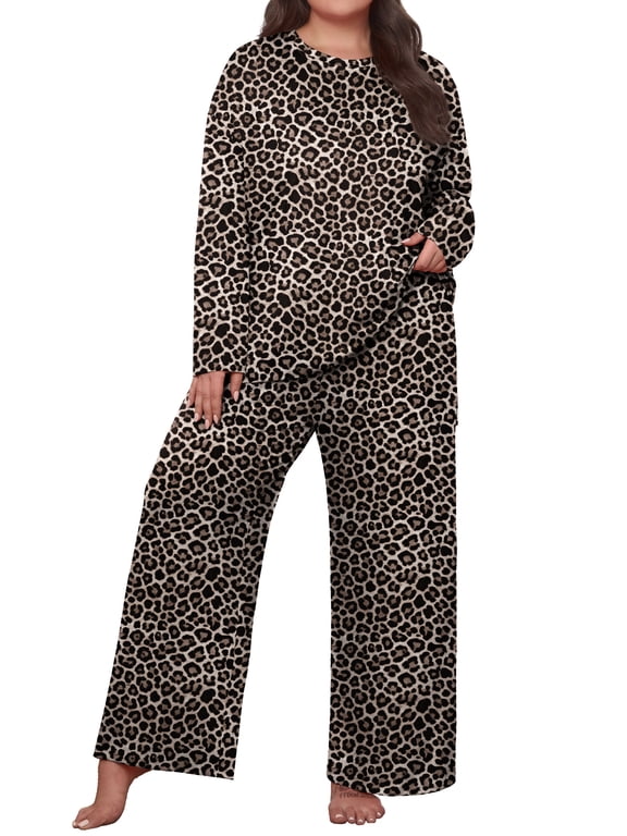 Plus Size Lounge Sets for Women Long Sleeve Tops and Long Pants Soft Comfy Pajamas Set Oversized 2 Piece Outfits 1X-5X