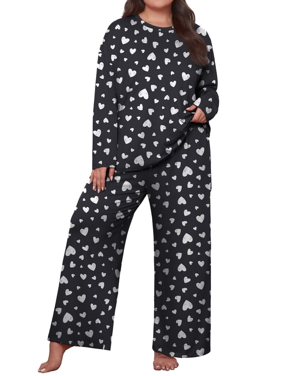 Plus Size Lounge Sets for Women Long Sleeve Tops and Long Pants Soft Comfy Pajamas Set Oversized 2 Piece Outfits 1X-5X