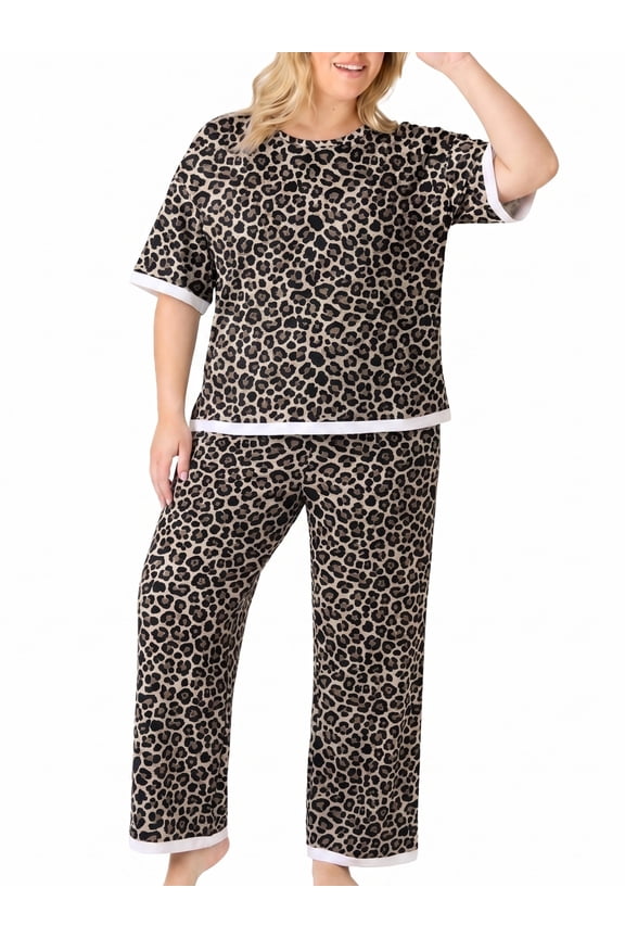 Lounge Sets for Women Plus Size Pajamas Neck Pullover Top Wide-Leg Pants Women's PJ Casual Set 1X-5X