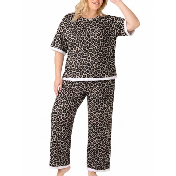 MINTREUS Lounge Sets for Women Plus Size Pajamas Neck Pullover Top Wide-Leg Pants Women's PJ Casual Set 1X-5X