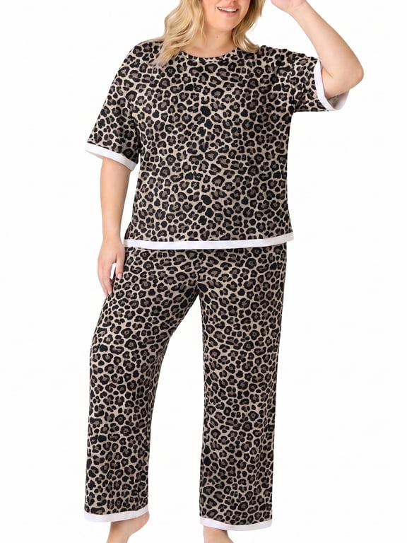 Lounge Sets for Women Plus Size Pajamas Neck Pullover Top Wide-Leg Pants Women's PJ Casual Set 1X-5X