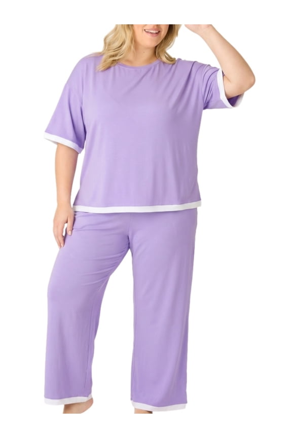 Lounge Sets for Women Plus Size Pajamas Neck Pullover Top Wide-Leg Pants Women's PJ Casual Set 1X-5X
