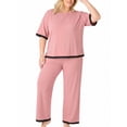 thumbnail image 1 of MINTREUS Lounge Sets for Women Plus Size Pajamas Neck Pullover Top Wide-Leg Pants Women's PJ Casual Set 1X-5X, 1 of 11