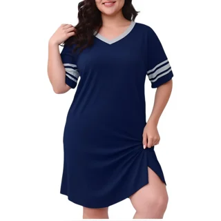MINTREUS Women's Plus Size Nightgown Short Sleeve Nightshirt V Neck Sleep Shirt Loose Loungewear Casual Sleepwear 1X-5X